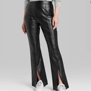 Wild Fable Black Pleather Flare Pants With Front Leg Slits — Size M